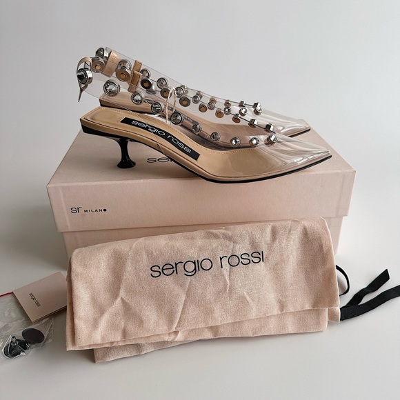 ✨New SERGIO ROSSI Crystal Clear PVC Transparent Slingback Kitten Pumps Size 36.5 - Picture 4 of 12